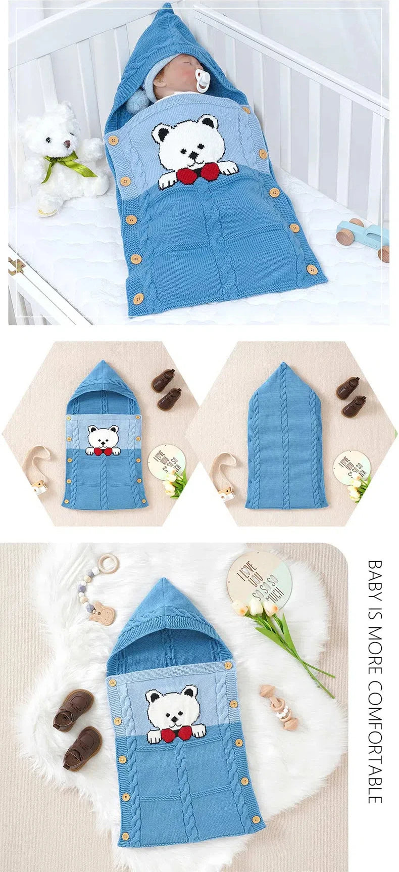 New Baby Winter Swaddle Wrap Blankets Knitted Toddler Infant Baby Swaddle Kids Warm Stroller Crib Envelope Newborn Baby Blankets