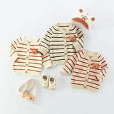 Spring Autumn 0-3 Years Baby Boys Sweater Striped 3D Bear Single Breasted Newborn Boys Knitwear Elastic Hem Infant Boys Knitwear