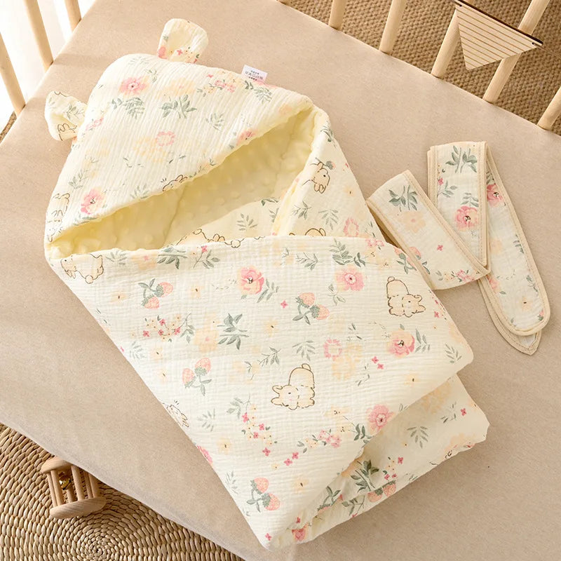 Baby Swaddle Blanket Newborn 100% Cotton Sleepin Babies Blankets Cover Infant Warm Sleep Sack With straps for 0-1Y 90*90cm