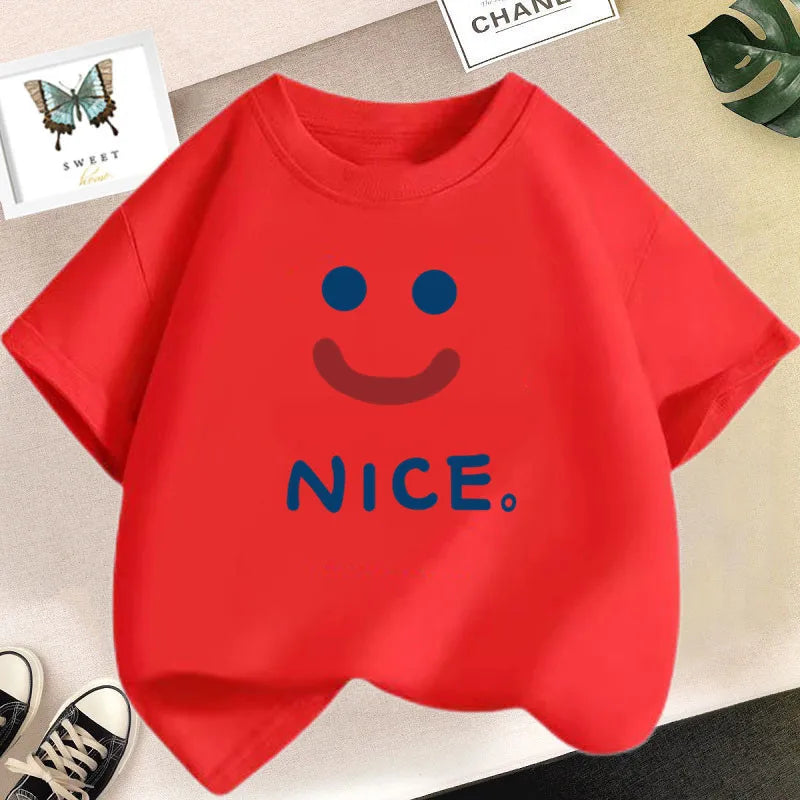 Happy Smile Design Girls Tshirt Kids Street Breathable Tops Personality Cotton Clothing Summer Cool Sports T-Shirts