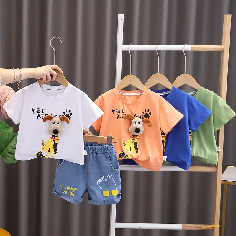 New Children Summer Kids Boys Clothes Cartoon Cotton T Shirts Shorts 2Pcs/sets Infant Fashion Casual Toddler Tracksuit 0-5 Years