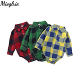 0-18 Months Newborn Baby Boy Bodysuit Plaid Long Sleeved Lapel Shirt Romper Gentleman Jumpsuit Fashion Wear for Toddler Boy