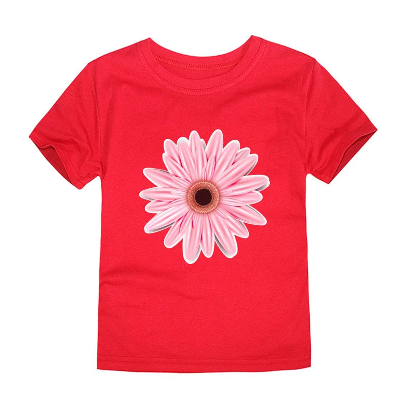 100% Cotton Toddler Girl T Shirt 2 to 3 4 5 6 7 8 9 10 11 12 13 14 Years Pink White Tshirt Flower Print Teenage Girls Tee Shirts