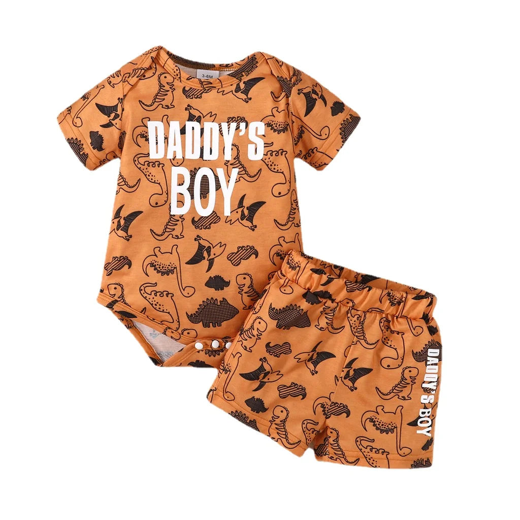 Baby Boy Clothes Set Infant Cartoon Dinosaur Short Sleeve Jumpsuit+Shorts Summer Casual Outfits for Toddler Boy 0-18 Months