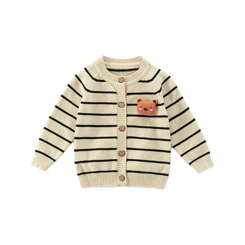 Spring Autumn 0-3 Years Baby Boys Sweater Striped 3D Bear Single Breasted Newborn Boys Knitwear Elastic Hem Infant Boys Knitwear