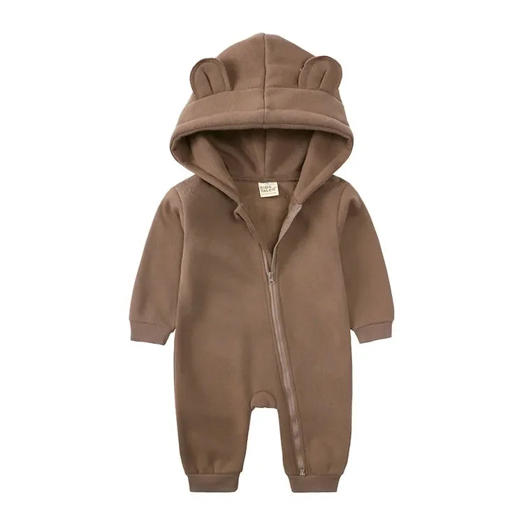 Winter Warm Baby Boy Romper Long Sleeve Hooded Zipper Baby Clothes Girl Romper Fashion Solid Newborn Clothing 3-24 Months