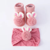 2Pcs Set Baby Socks Headband Cute Plush Ball Newborn Short Socks Cute Kids Baby Girl Hairbands Socks Photo Props