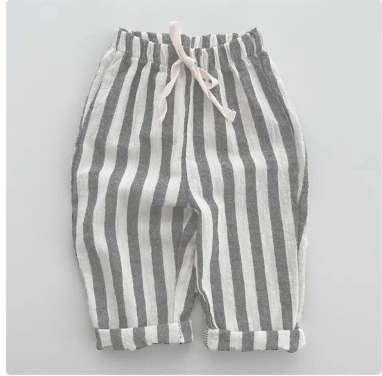 Vintage Linen Cotton Stripe Pants for Boys Casual Pocket Design Elastics Waist Pants for Toddler Girl Clothing Children Trousers