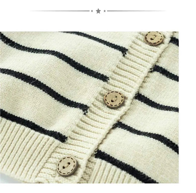 Spring Autumn 0-3 Years Baby Boys Sweater Striped 3D Bear Single Breasted Newborn Boys Knitwear Elastic Hem Infant Boys Knitwear