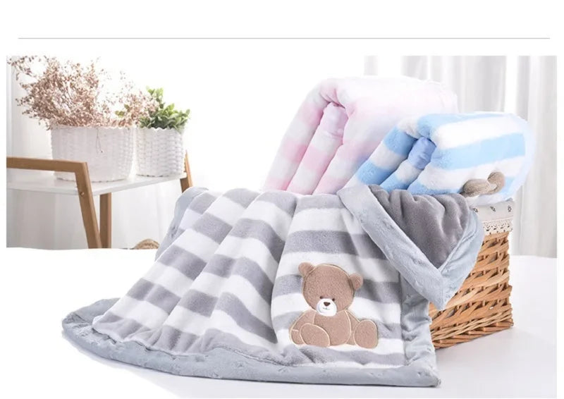 Flannel Baby Blanket Cartoon Embroidery Newborn Receiving Blanket for Children Baby Boy Girl Stroller Cover Bedding Quilts Stuff