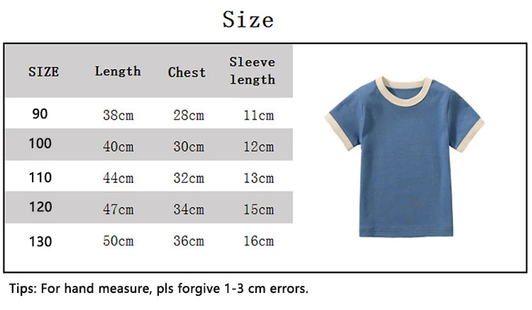 100% Cotton Small Children Summer Short Sleeve T shirt Boys Girls Color Matching Soft Comfy Tops Tees Kids T-shirts Casual