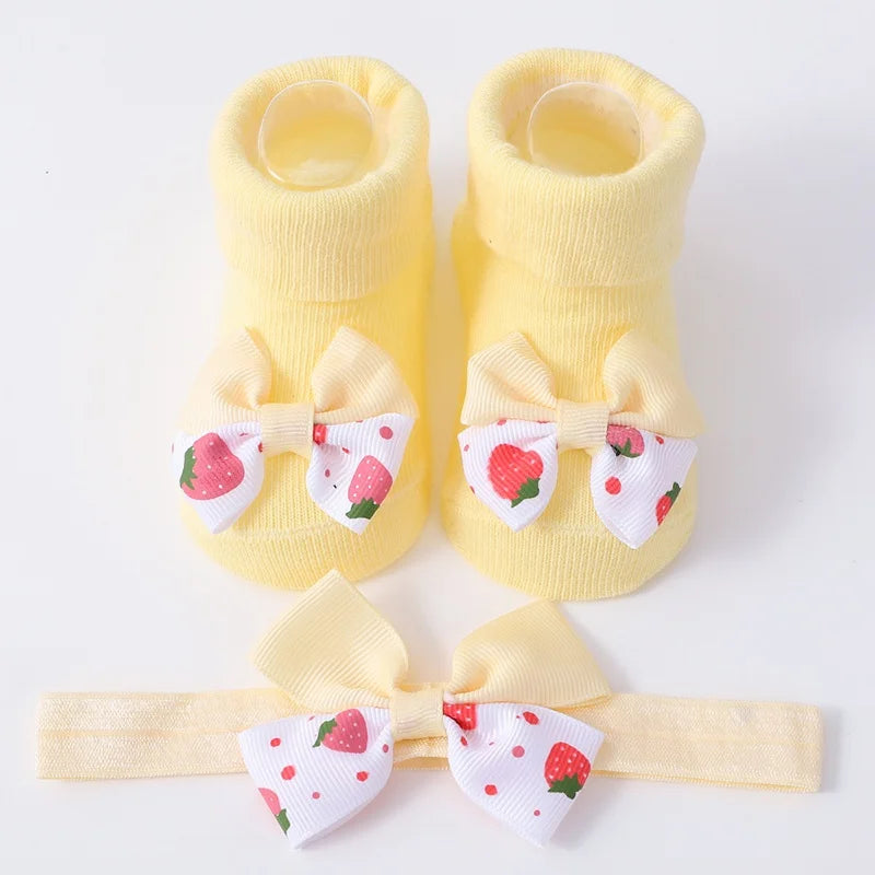 2Pcs Set Baby Socks Headband Cute Plush Ball Newborn Short Socks Cute Kids Baby Girl Hairbands Socks Photo Props