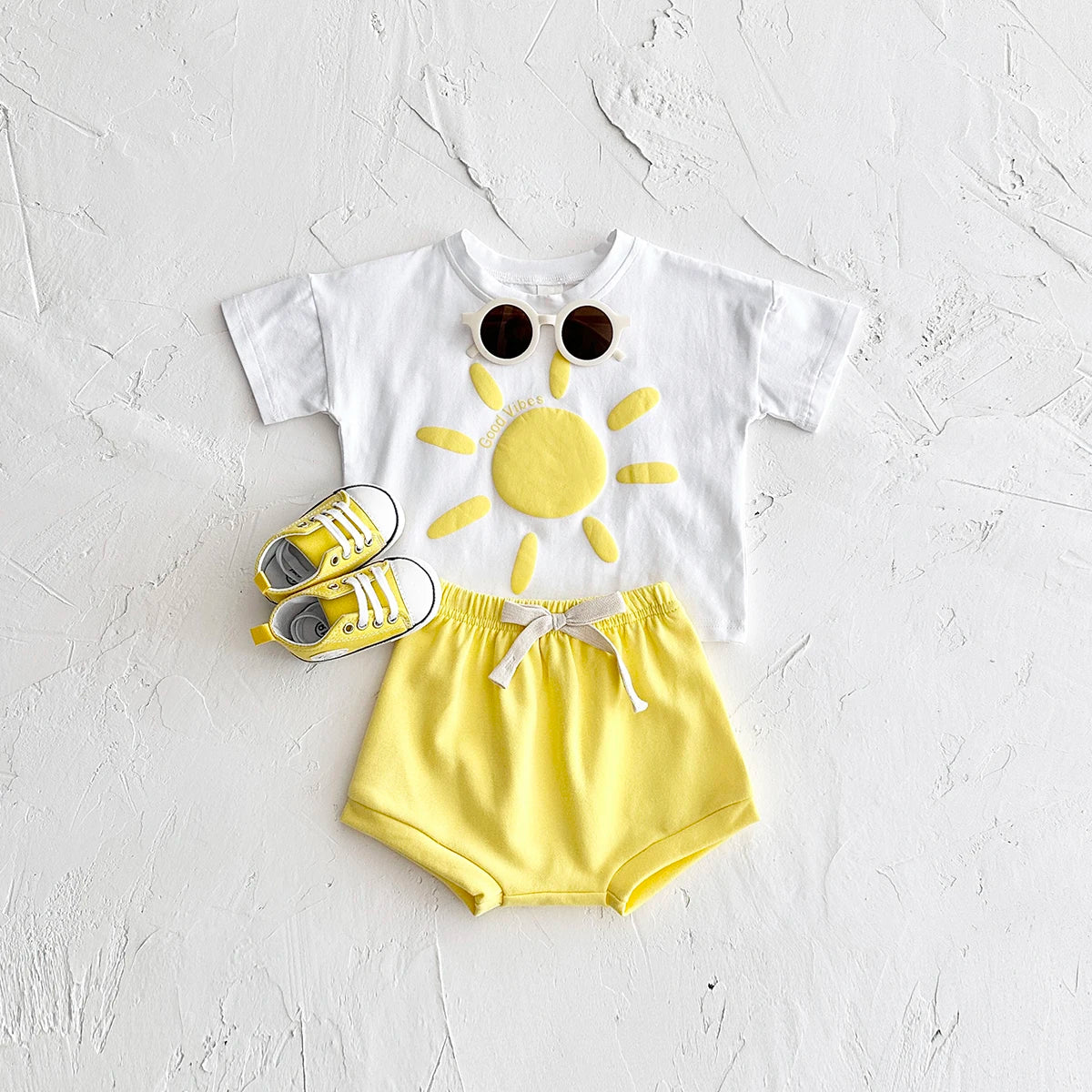 Summer Newborn Boys Baby Set Ripple Flower Pattern Short Sleeved T-shirt+Beach Shorts Cotton Casual Girls Clothing Suit 0-3Y