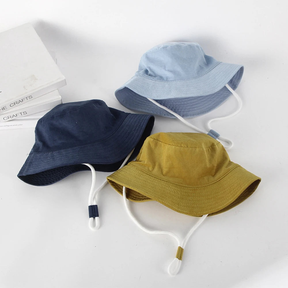 Korean Classical Bucket Hat Cream Color Children's Fisherman's Hats Autumn Travel Baby Boys Girls Sun Caps For Kids 0-8 Years