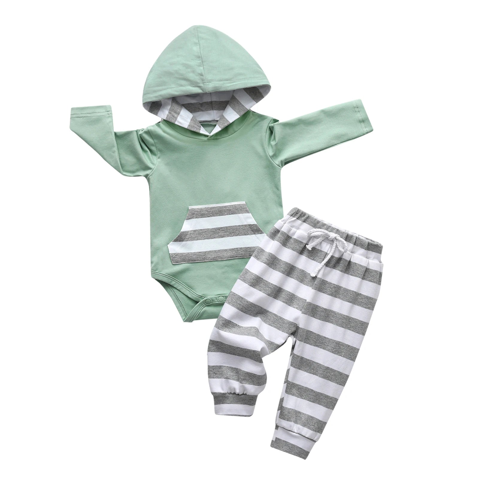 2pcs New Toddler Baby Boy Casual Clothes Set Cotton Long Sleeve Hooded Romper Bodysuit Top and Pants Newborn Outfit for Boys