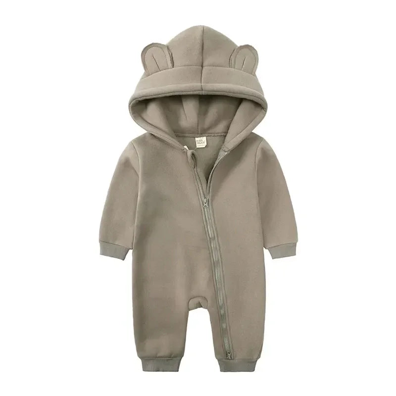 Winter Warm Baby Boy Romper Long Sleeve Hooded Zipper Baby Clothes Girl Romper Fashion Solid Newborn Clothing 3-24 Months