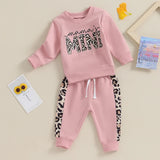 2 Pcs Toddler Baby Girl Spring Fall Clothes Letter/ Leopard Print Long Sleeve Pullover Tops Pocket Pants Casual Outfit