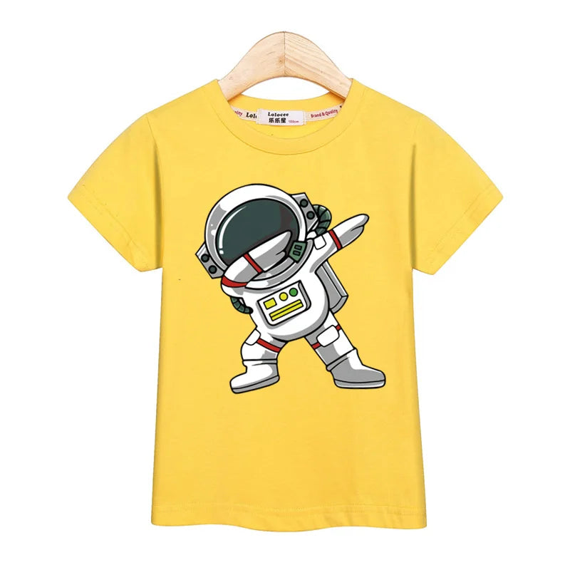 2024 New Spaceship T-shirt Baby Boys Short Sleeved Tops Children Summer Cartoon Shirt 3-14T