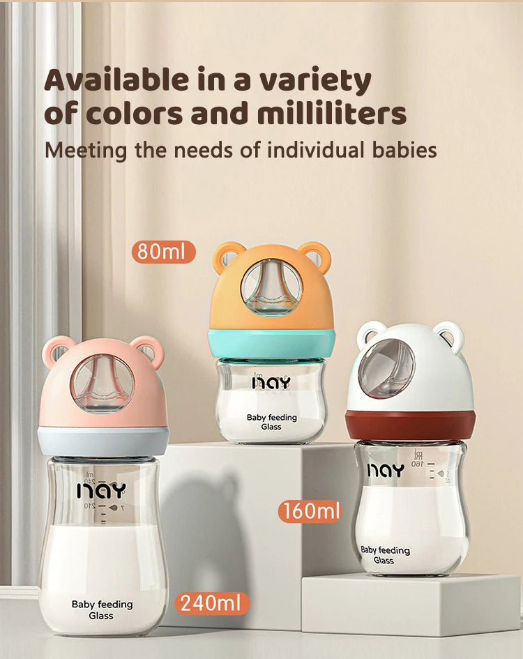 0-3 Month Glass Bottle Newborn Glass Feeding Bottle Wide Caliber Anti-flatulence Nursing Anti-Choke Baby Bottle Infant BPA Free