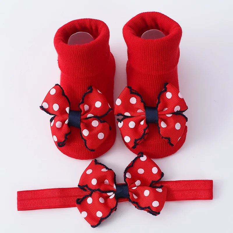 2Pcs Set Baby Socks Headband Cute Plush Ball Newborn Short Socks Cute Kids Baby Girl Hairbands Socks Photo Props