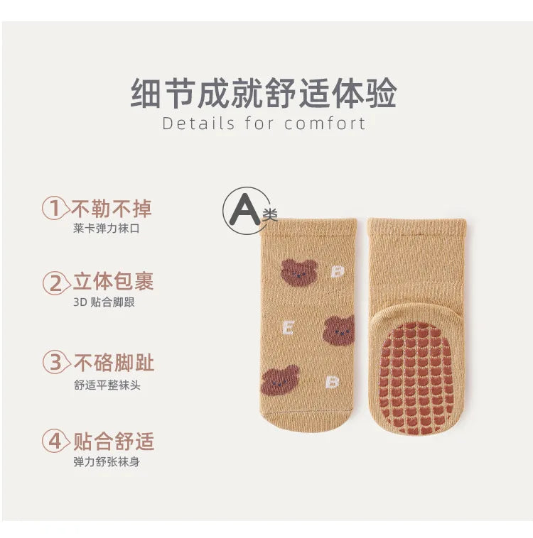 3 Pairs Newborn Baby Socks Cartoon Toddler Anti Slip Cotton Floor Socks for Girl Boy Cute Unisex Accessories Four Season