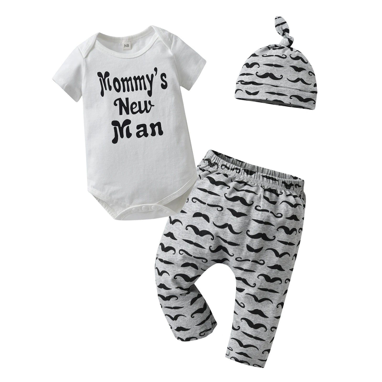 3Pcs Newborn infant Baby Boys Summer Clothes Set New Printed Short Sleeve Romper Top + Pants + Cap Toddler Outfit for Boys