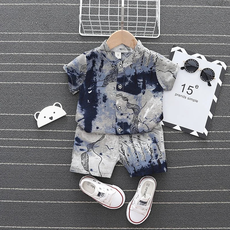 Cute Cotton Baby boys Short-Sleeves Shirt Clothes Suits Summer fashion kids boy Clothing Sets handsome