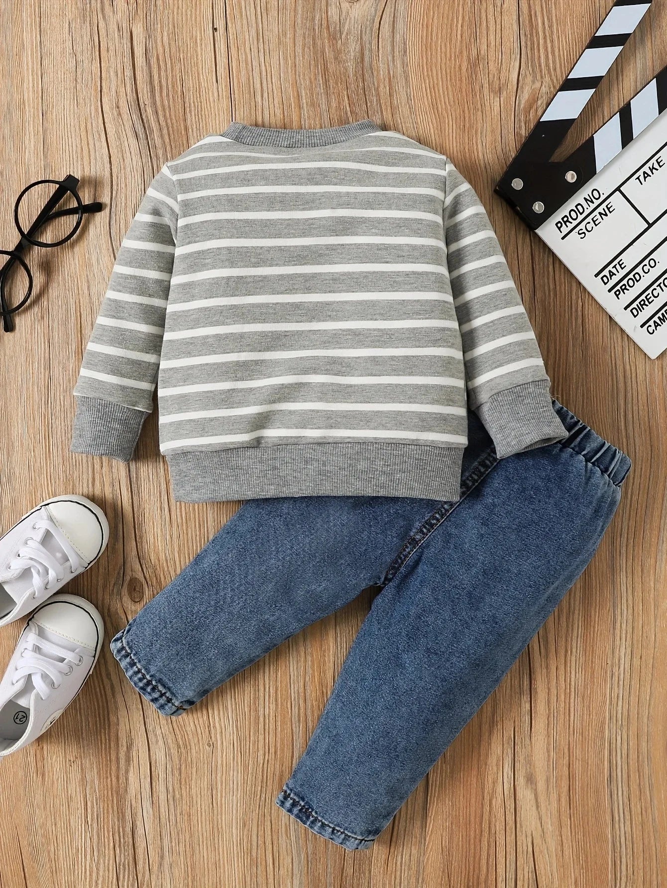 0-24 Months Spring Autumn New Boy Girl And Toddler Elephant Stripe Top Casual Cute Print Jeans Set