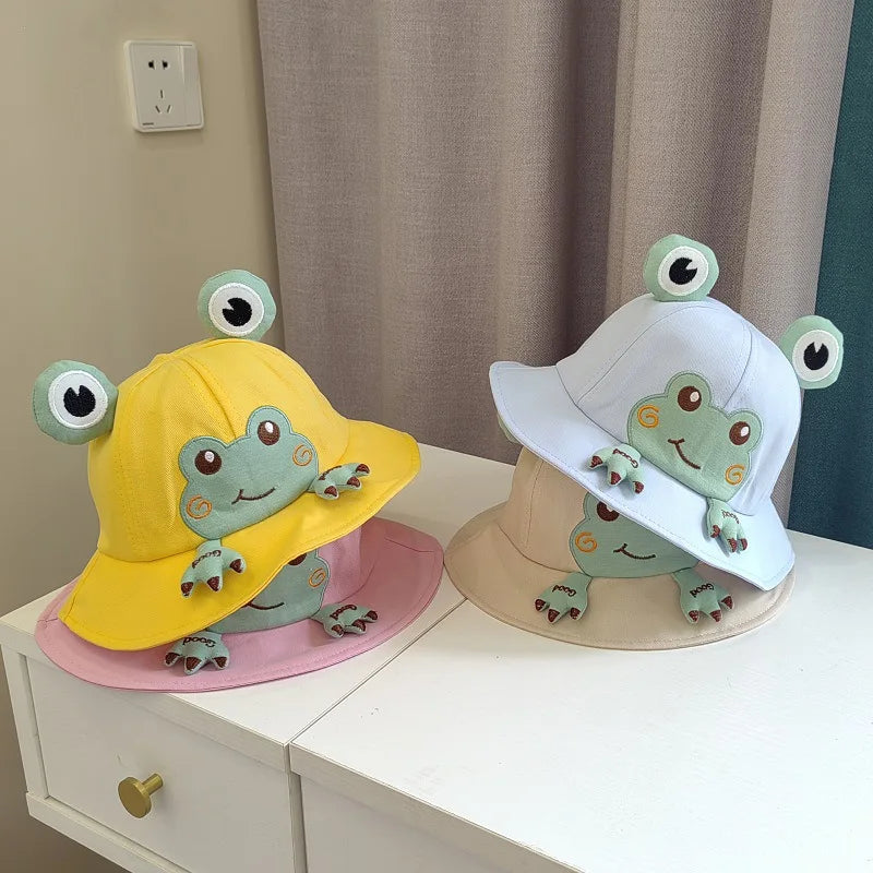 Baby Bucket Hat for Kids Spring Outdoor Boys Girls Sun Hat Summer Cute Frog Toddler Children Fisherman Cap Cotton Panama Bonnet