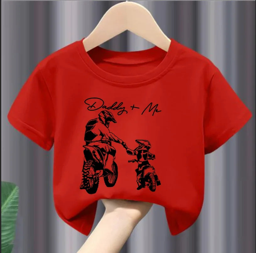 Boys "Daddy + Me" Riding Motorcycle Round Neck T-shirt Tee Top Casual Soft Comfortable for Summer Kids  Boys Clothes Best Seller