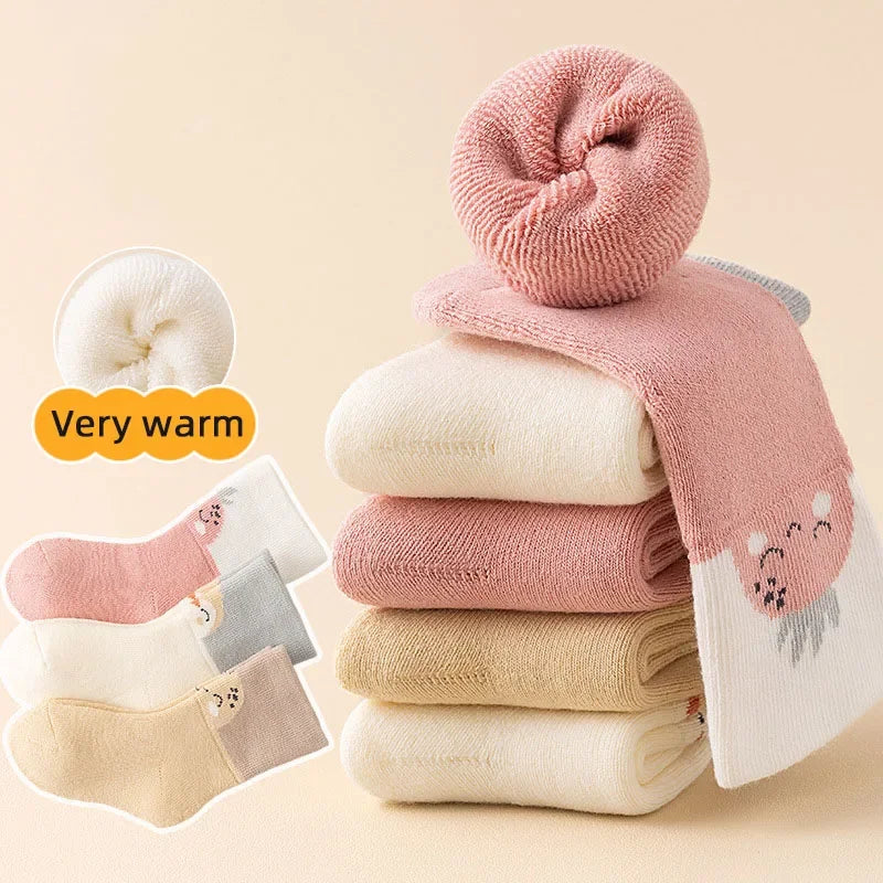 3 Pairs/Lot Cute Cartoon Newborn Infant Socks For Baby Winter Anti-Cold Warm Socks Thick Plush Kids Mid Tube Sock