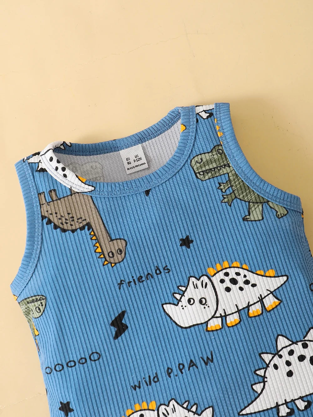 0-3 Years Toddler Baby Boy 2PCS Clothes Set Cartoon Dinosaur Blue Sleeveless Shirt+ Shorts Cute Style Soft Summer Daily Wear