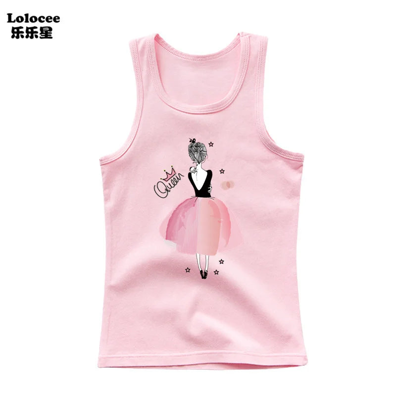 2023 New Girls Cute Singlet Underwear Princess Cotton Tank Tops Cartoon Kawaii Girl Print Sleeveless Shirt