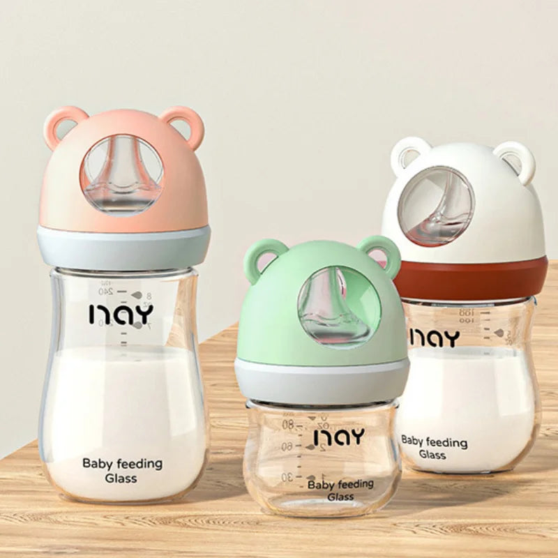 0-3 Month Glass Bottle Newborn Glass Feeding Bottle Wide Caliber Anti-flatulence Nursing Anti-Choke Baby Bottle Infant BPA Free