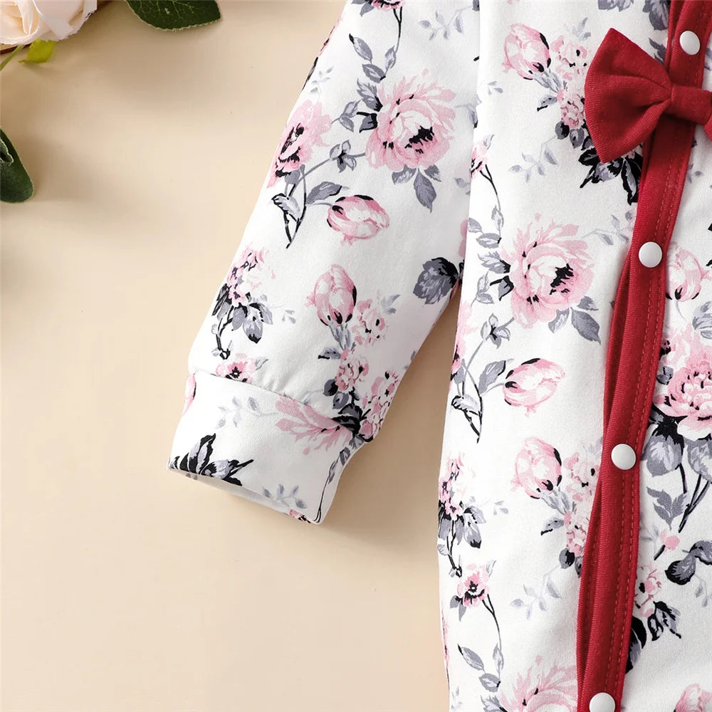 0-18 Months Newborn Baby Girl Romper Clothes Long Sleeve Flower Bodysuit Costume Lovely Baby Spring Jumpsuit Outfit with Hat