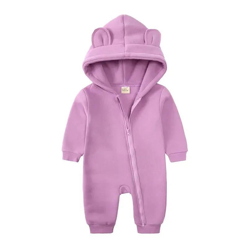 Winter Warm Baby Boy Romper Long Sleeve Hooded Zipper Baby Clothes Girl Romper Fashion Solid Newborn Clothing 3-24 Months