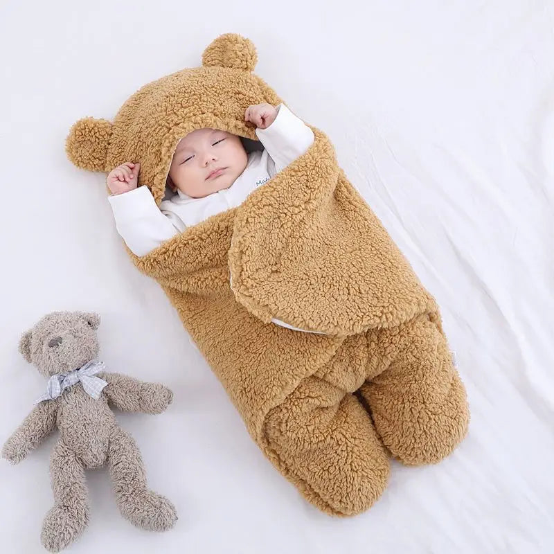 2024 Autumn Winter Infant Toddler Thicken Cashmere Receiving Blankets 0-6M Newborn Sleeping Bag Swaddling Kids Accessories