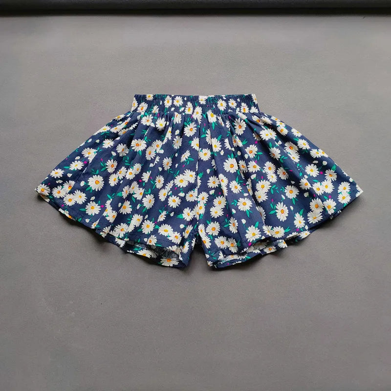 Baby Girls Flower Culottes Summer Sweet Fashionable Children's Floral Wide-Leg Hot Pants Kids Girls Mini Shorts