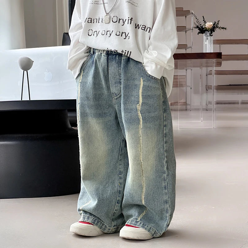 Baby autumn pants boys autumn version of Korean children's wear 2024 new pants in the wear-and-tear jeans trend