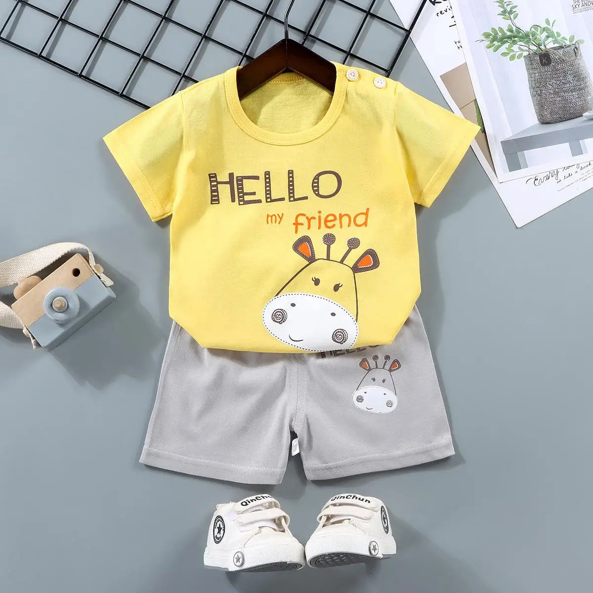 Baby Sets Children Set Girls Boy Shorts Clothes Cartoon Print Outfits For Kids Child Toddler T-shirt +pants Boys Clothes New