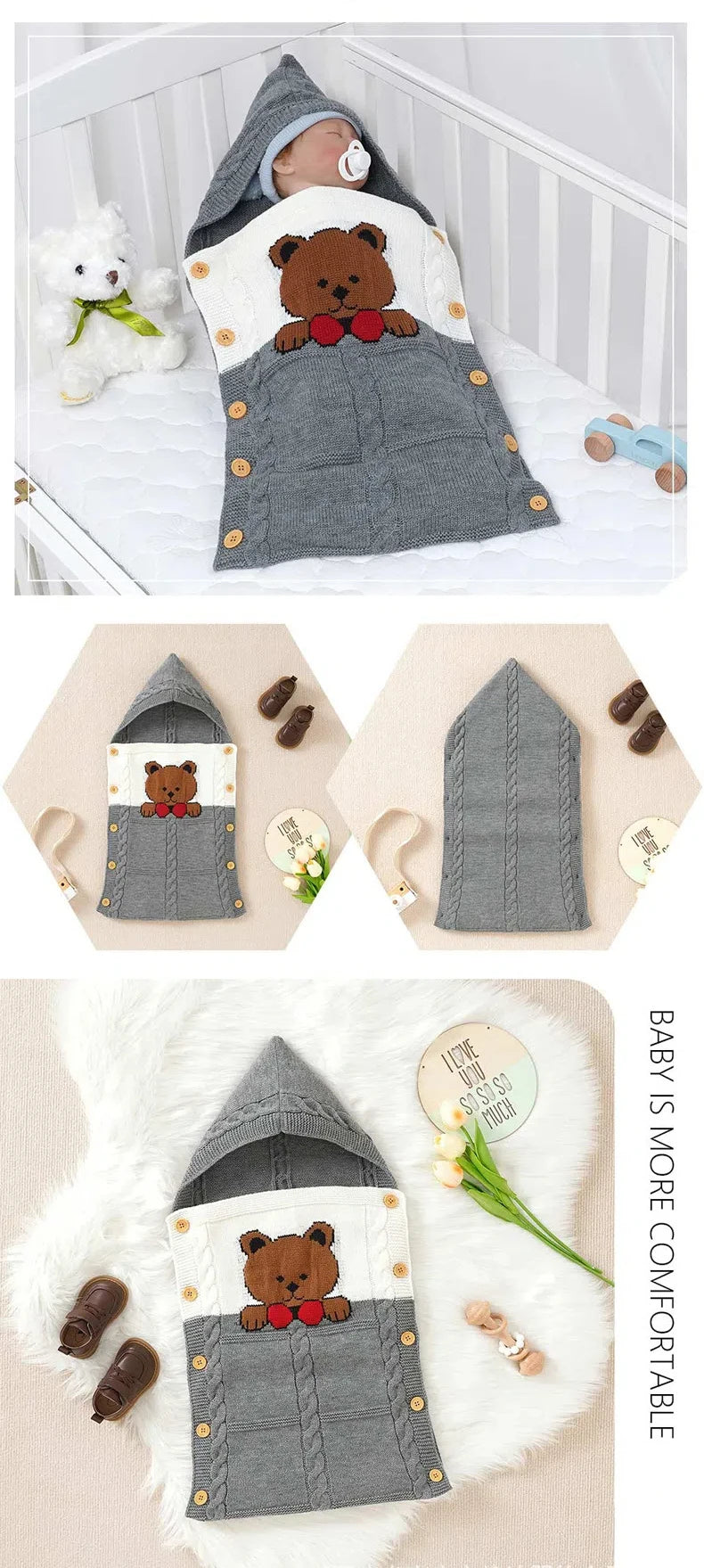 New Baby Winter Swaddle Wrap Blankets Knitted Toddler Infant Baby Swaddle Kids Warm Stroller Crib Envelope Newborn Baby Blankets