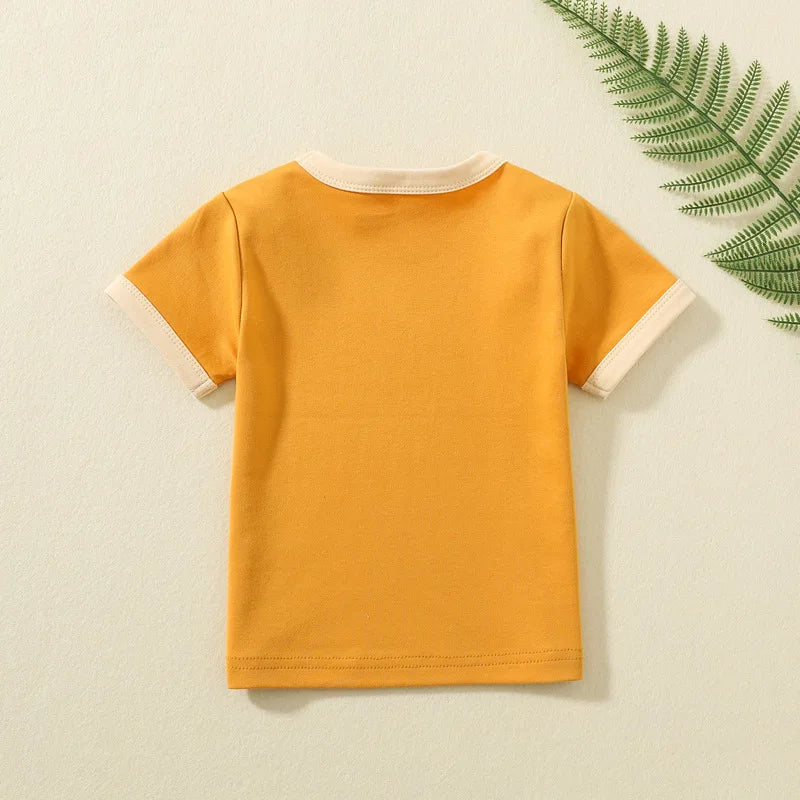 100% Cotton Small Children Summer Short Sleeve T shirt Boys Girls Color Matching Soft Comfy Tops Tees Kids T-shirts Casual