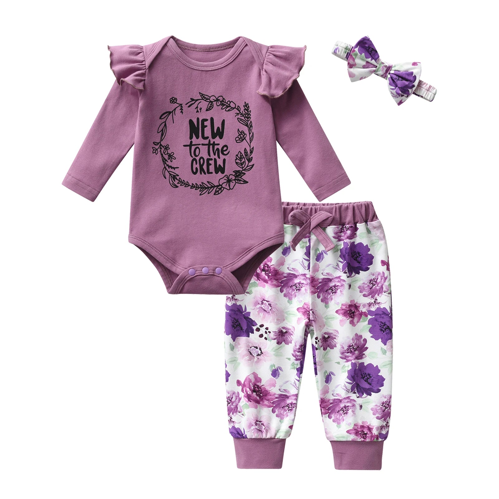 Preemie Newborn infant Baby Girls Cute Long Sleeve Clothes Set Thin Cotton Romper Bodysuit Top and Floral Pants with Headband