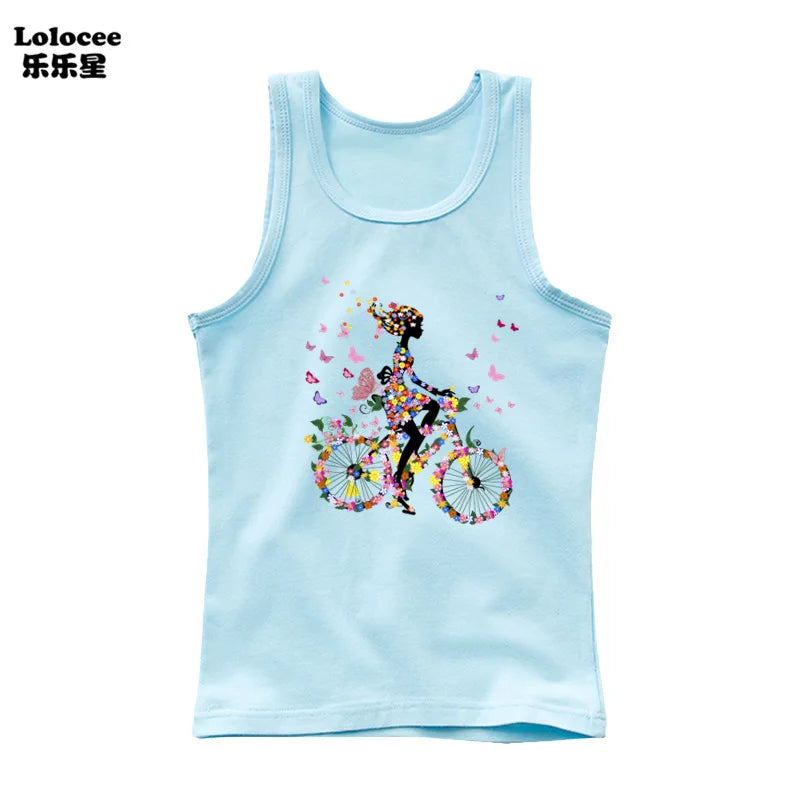 2023 New Girls Cute Singlet Underwear Princess Cotton Tank Tops Cartoon Kawaii Girl Print Sleeveless Shirt