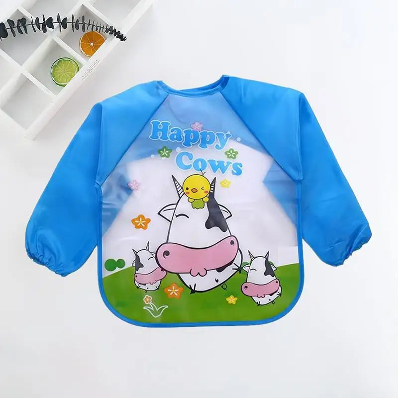 Baby Bibs Cute Colorful Cartoon Waterproof Bib Infant Eating Children Drawing Long Sleeve Pocket Apron Self Feeding Baby 0-3Y