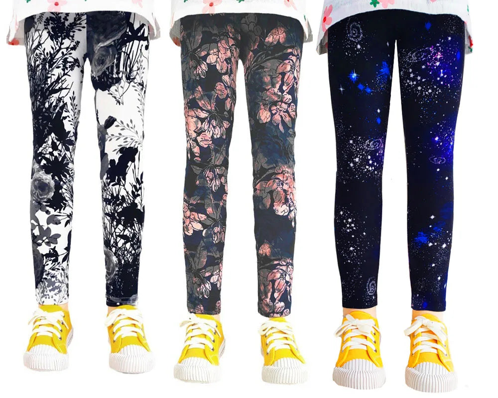 Cute Girls Leggings Spring Autumn Printing Flower Pants Sweet Girl Pencil Pants Kids Trousers Children Clothing