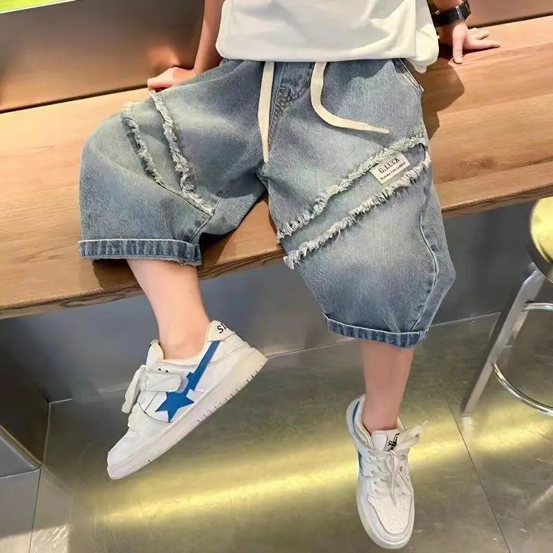 Boys' Pants Summer Thin Children's Seven Inch Denim Shorts Fashionable Loose Jeans 90-160cm