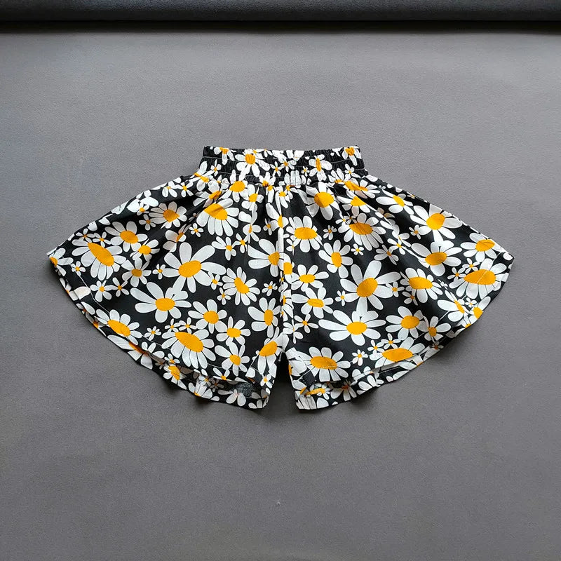 Baby Girls Flower Culottes Summer Sweet Fashionable Children's Floral Wide-Leg Hot Pants Kids Girls Mini Shorts