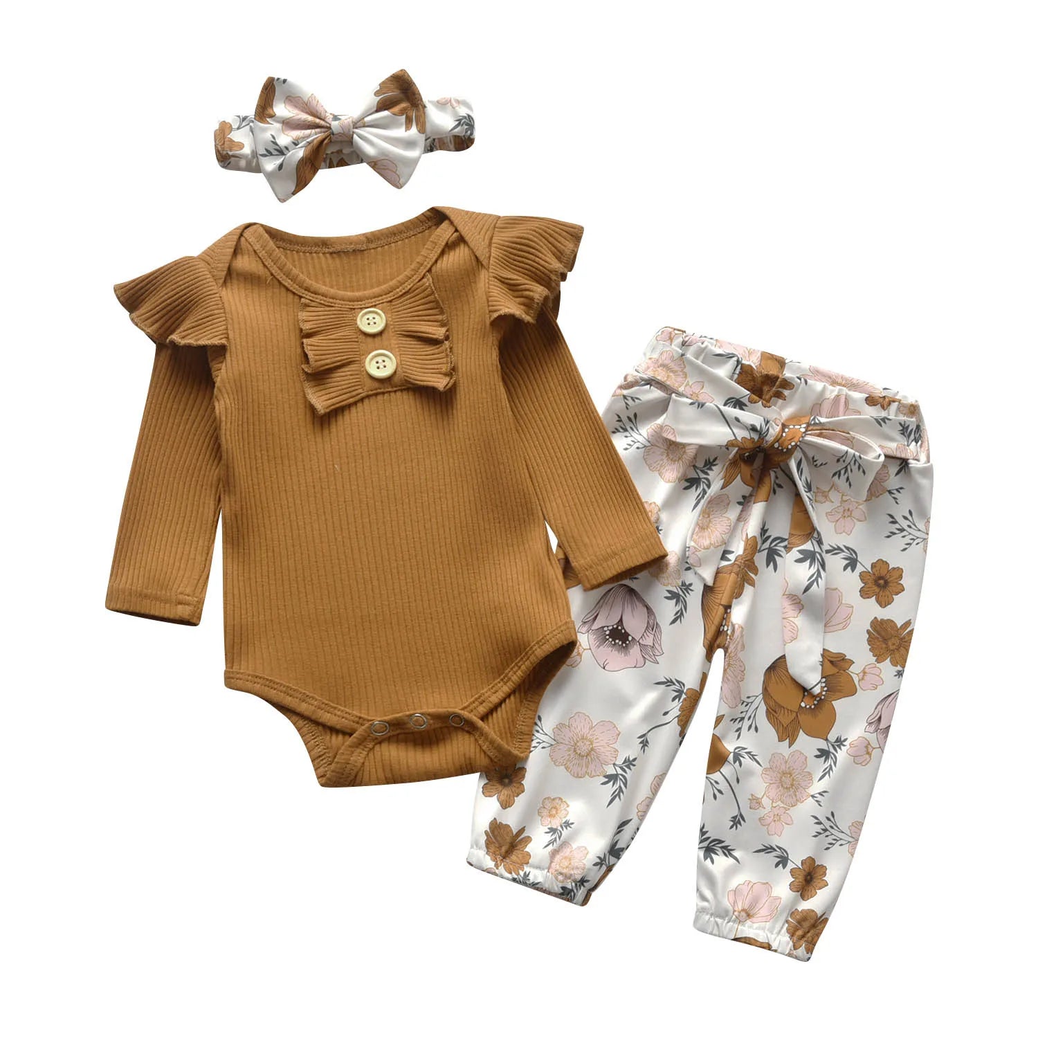 Newborn infant Baby Girls Fashion Clothes Set Letters Printed Cotton Long Sleeve Bodysuit Top + Hearts Pattern Pants + Headband