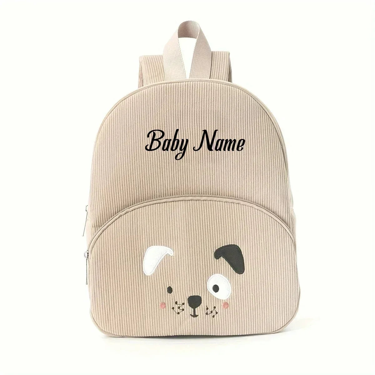 Customized Name Toddler Backpack Cartoon Bear Corduroy Large Capacity Backpack Embroidered Name Backpack Plush Bag